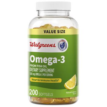 商品Walgreens | Omega-3 Softgels 500 mg Lemon,商家Walgreens,价格¥172图片