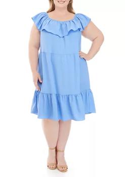Sandra Darren, Sandra Darren | Plus Size Off the Shoulder Flounce Hem Clip Dot Dress商品图片 2.5折