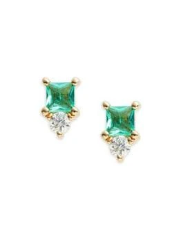 Effy | 14K Yellow Gold, Emerald & Diamond Stud Earrings,商家Saks OFF 5TH,价格¥2795