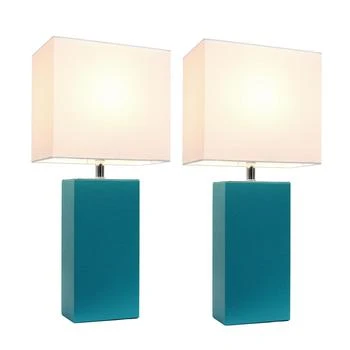 Elegant Designs | 2 Pack Modern Leather Table Lamps with White Fabric Shades, Teal,商家Premium Outlets,价格¥773