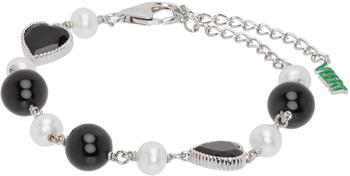 商品VEERT | SSENSE Exclusive White Gold & Black Onyx Heart Bracelet,商家SSENSE,价格¥2186图片