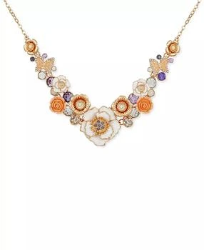 GUESS | Gold-Tone Mixed Color Stone Flower Statement Necklace, 16" + 2" extender,商家Macy's,价格¥242