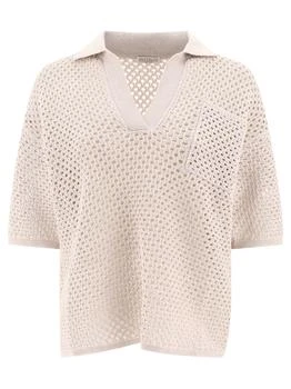 Brunello Cucinelli | Open-Knit Polo Shirt Polo Shirts Beige,商家Wanan Luxury,价格¥5490