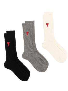 AMI | AMI PARIS logo-embroidered socks (set of three)商品图片,7.6折