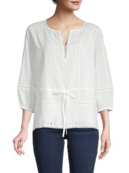 DKNY | Tie-Waist Lace-Trim Top商品图片,2.5折起×额外8折, 额外八折