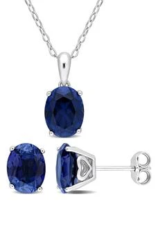 DELMAR | Oval Created Sapphire Stud Earrings & Necklace Set,商家Nordstrom Rack,价格¥671