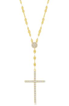 商品14K Gold Plated CZ Cross Pendant Necklace图片