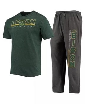 Concepts Sport | Men's Heathered Charcoal, Green NDSU Bison Meter T-shirt and Pants Sleep Set,商家Macy's,价格¥375