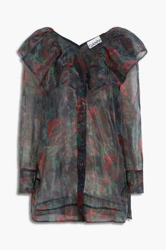 推荐Ruffled floral-print organza top商品