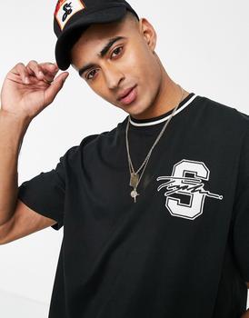 product Topman oversized fit t-shirt with varsity Signature applique badge in black image