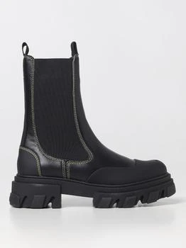 推荐Ganni leather ankle boots with contrasting stitching商品