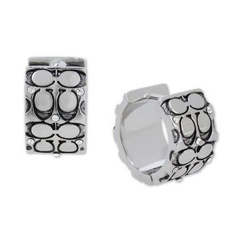 小银瓶精选, Coach | Silver-Tone Small Crystal Quilted C Wide Huggie Hoop Earrings, 0.5"商品图片 