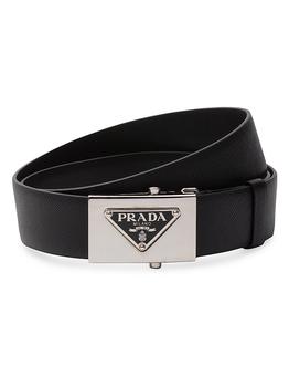 Prada Dark Brown Adjustable Leather Belt with Silver Buckle Logo Clasp Prada Reversible Leather Belt - Black | Editorialist main image 3