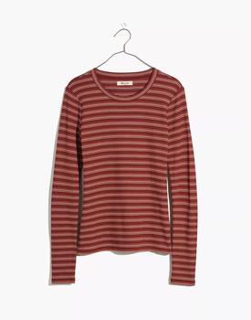 推荐Fine Ribbed Crewneck Long-Sleeve Tee in Macey Stripe商品