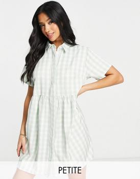 推荐Missguided Petite shirt smock gingham dress in mint商品