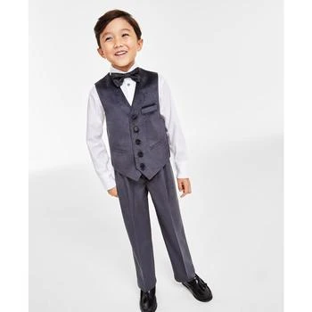 Calvin Klein | Little Boys Dress Shirt, Vest, Pants and Bow-Tie, 4 Piece Set,商家Macy's,价格¥385