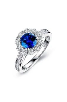 Lafonn | Sterling Silver, Simulated Diamond & Lab-Grown Sapphire Round Halo Ring,商家Nordstrom Rack,价格¥649