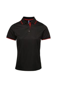 推荐Premier Womens/Ladies Contrast Coolchecker Polo Shirt (Black/Red)商品
