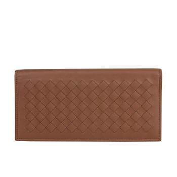推荐Bottega Veneta Men's Woven Brown Medium Leather Long Bifold Wallet 390878 2531商品