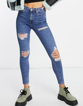 topshop jamie衣服, Topshop | Topshop Jamie jean with super rip in mid blue商品图片 6折