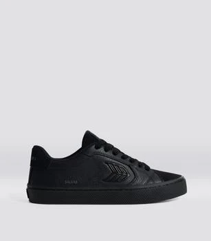 推荐SALVAS All Black Premium Leather and Suede Ash Grey Logo Sneaker Women商品