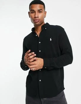 推荐Polo Ralph Lauren icon logo button down pique shirt in black商品