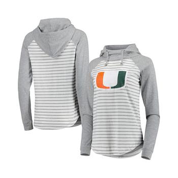 Colosseum | Women's Heathered Gray, White Miami Hurricanes Gloria Raglan Long Sleeve Hoodie T-shirt商品图片,