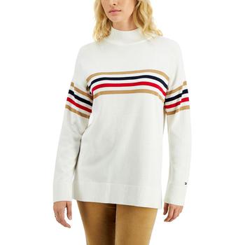 推荐Tommy Hilfiger Womens Striped Dropdown Shoulders Mock Turtleneck Sweater商品