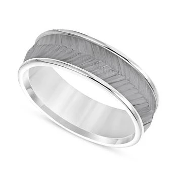 Macy's | Men's Textured Chevron Design Comfort Fit Wedding Band in 14k White Gold & Black Rhodium,商家Macy's,价格¥30229
