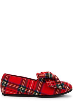 推荐Punk tartan bow-embellished canvas loafers商品