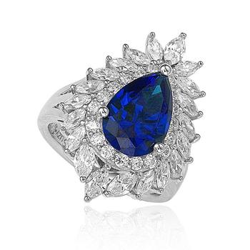 商品Suzy Levian 18k Gold and Sterling Silver Created Blue Sapphire Diana Ring图片