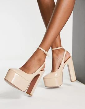 ASOS | ASOS DESIGN Pronto platform high heeled shoes in beige 5.5折, 独家减免邮费