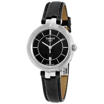 tissot女表怎么选, Tissot | Flamingo Black Dial Black Leather Ladies Watch T0942101605100商品图片 6.4折