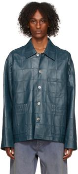 Acne Studios | Blue Patchwork Leather Jacket商品图片,