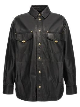 Versace | Logo Button Leather Jacket,商家Italist,价格¥4649