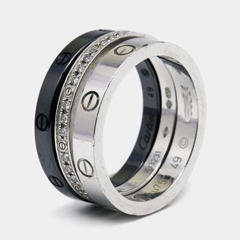 美国卡地亚戒指, [二手商品] Cartier | Cartier Love Diamond Ceramic 18K White Gold Set of 3 Band Ring Size 49商品图片 7.7折, 满1件减$100, 满减