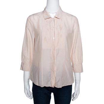 推荐Boss By Hugo Boss Beige Cotton Silk Pleat Front Blouse M商品