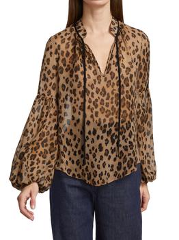 女士VERONICA BEARD, VERONICA BEARD | Charen Leopard-Print Silk Blouse商品图片 4.9折