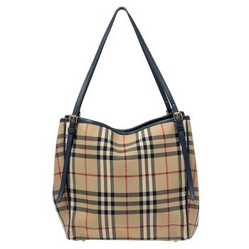 product Burberry Blue/Beige Haymarket Check Canvas and Leather Canterbury Tote image