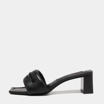 亚历山大王鞋, Alexander Wang | Alexander Wang Black Leather Anya Logo Slide Sandals Size 39.5商品图片 