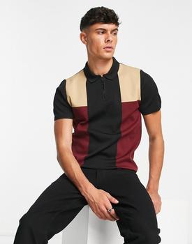 推荐River Island blocked polo jumper in black商品