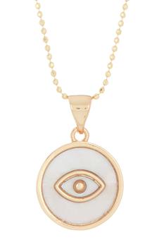 ADORNIA | Adornia Evil Eye White Mother of Pear Disc Pendant Neckalce  14k gold plated .925 sterling silver商品图片,3折
