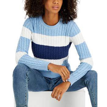 Tommy Hilfiger | Women's Flag Logo Colorblocked Cotton Cable-Knit Sweater商品图片,6折, 独家减免邮费
