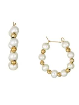 BELPEARL | 14K Yellow Gold & 4.5-5MM Oval Freshwater Pearl Hoop Earrings商品图片,5折