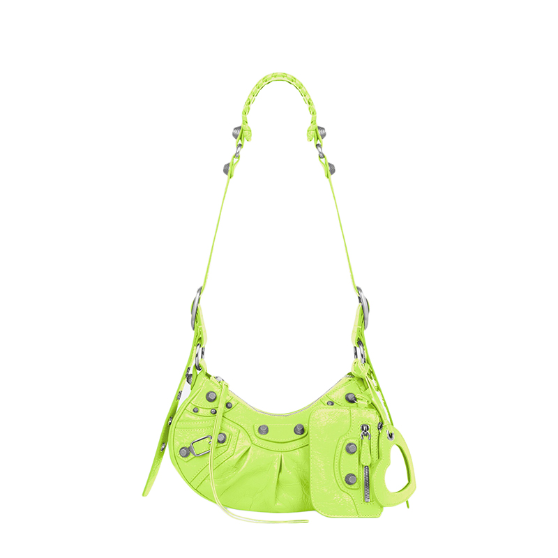 巴黎世家包图片, Balenciaga | Balenciaga/巴黎世家 LE CAGOLE系列 女士超小号荧光绿色牛皮革鳄鱼压纹爱心镜子做旧银扣肩背手提腋下包 6713091VGUY7206商品图片 8.2折, 包邮包税