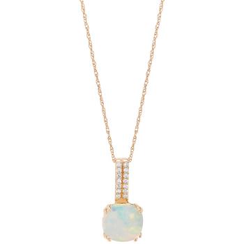 Macy's | Opal (1-1/2 ct. t.w.) & Diamond (1/20 ct. t.w.) 18" Pendant Necklace in 14k Gold商品图片,独家减免邮费