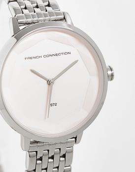 推荐French Connection chunky link strap watch in silver with pink dial商品