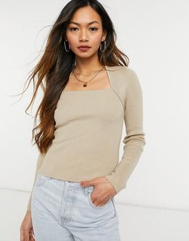 product & Other Stories ecovero square neck knitted top in beige image