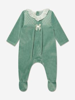 Paz Rodriguez | Baby Girls Velour Babygrow in Green商品图片,额外8折, 额外八折