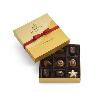 Godiva | Holiday Assorted Chocolate Gold Gift Box, Red Ribbon, 9 Piece,商家Macy's,价格¥104